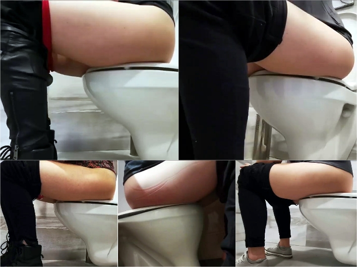 Women Peeing in Public Toilet 1, 2