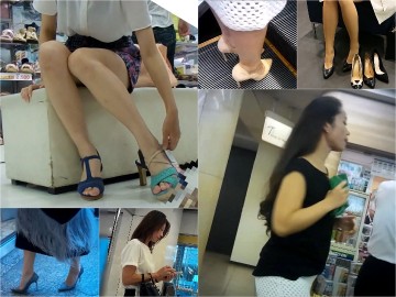 長身で極上美脚のパンストお姉さん, 細くてカワイイロリ顔美少女の靴を試着中の無防備なPチラ盗撮動画, STREET SEXY LEGS vol3【２名】