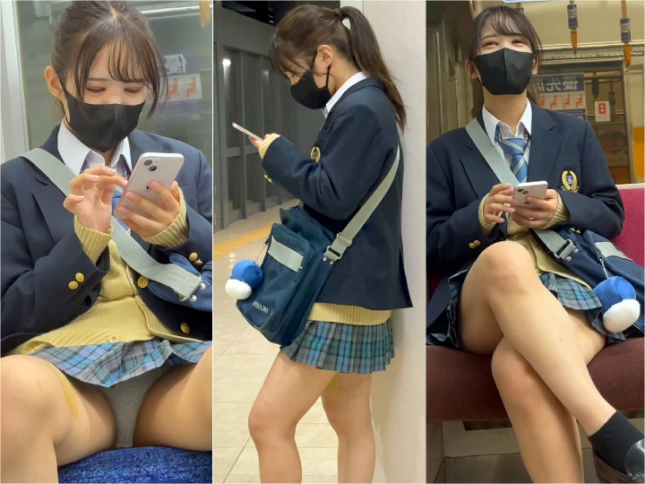 minisuka21 JK盗撮日記21 青チェックミニスカポニテJKを電車内で盗撮