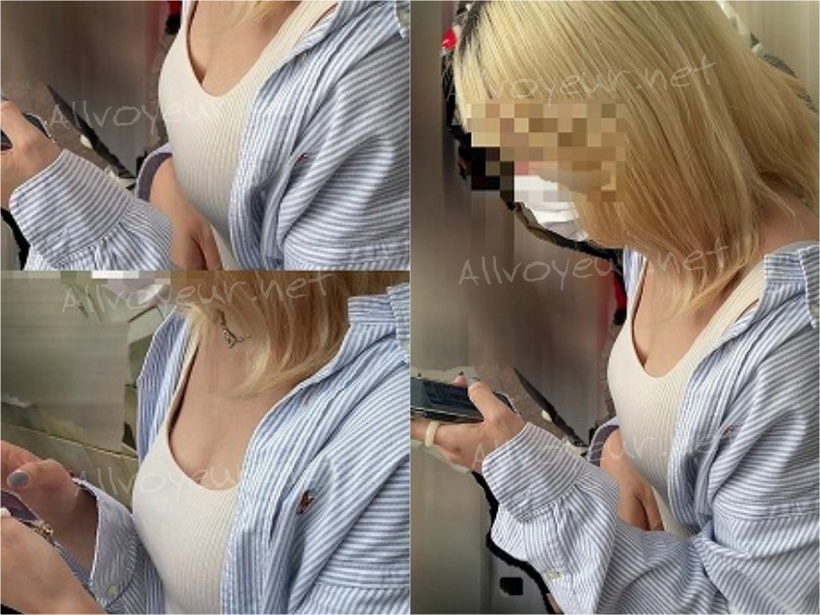 胸元ゆるゆる。H カップ金髪ギャルの巨乳胸チラ谷間 !!