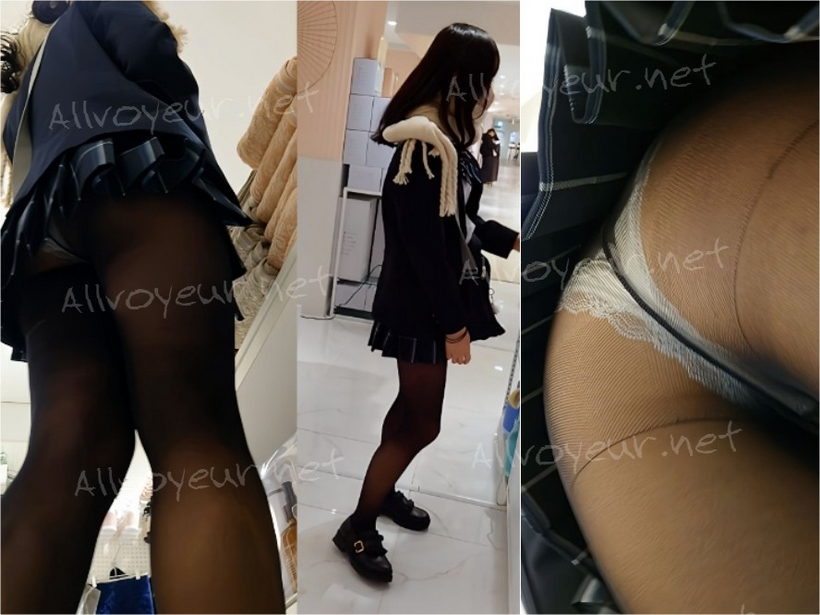 エロすぎ黒スト美脚 JK＊透け白Pにつられて追跡バレ