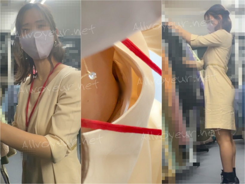 【アパレル店員胸チラシリーズ①】 無防備な清楚系店員さんの浮きブラ