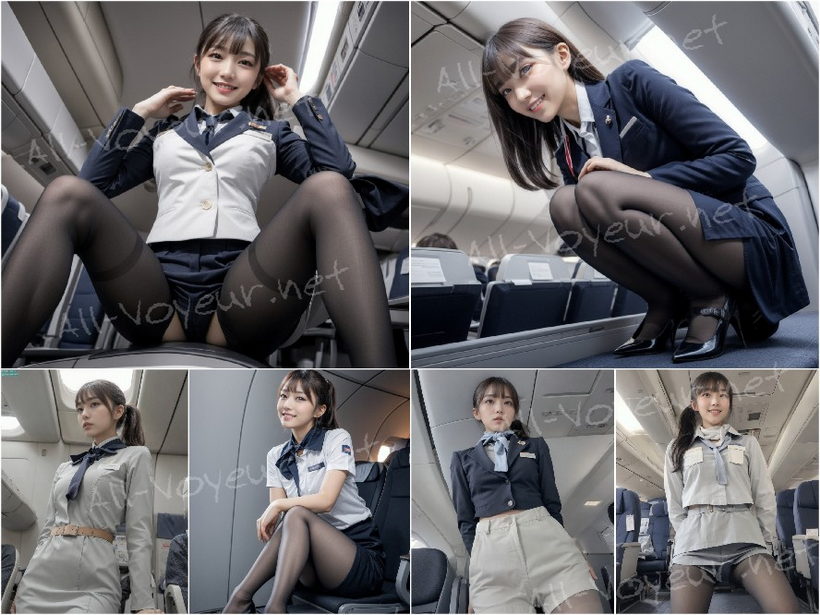 【盗撮風】美人CAさん達の黒スト美脚集(たまにパンチラ？)