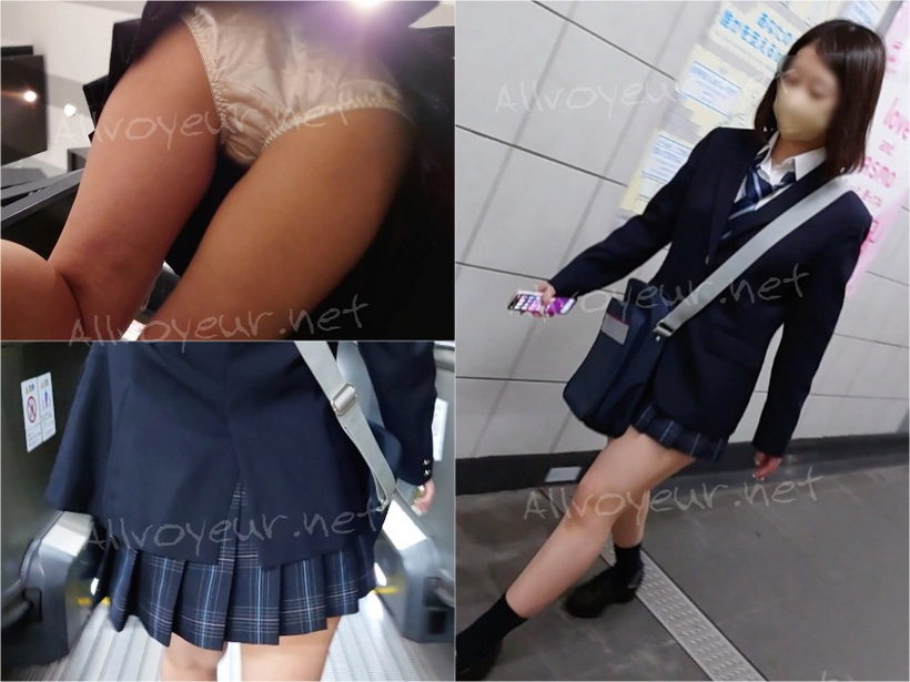 めくりの前に風チラ P＊恥じらいJKのミニスカめくりから見るサテンP