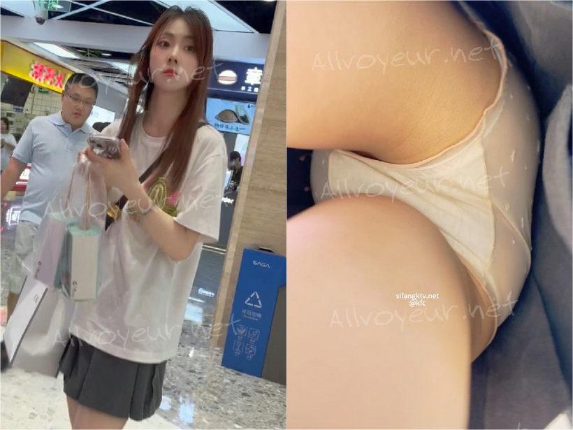 【KFC】⭐极品COSER逛街。黑袜白色内尿湿了，故意露出黑森林[某房原版]