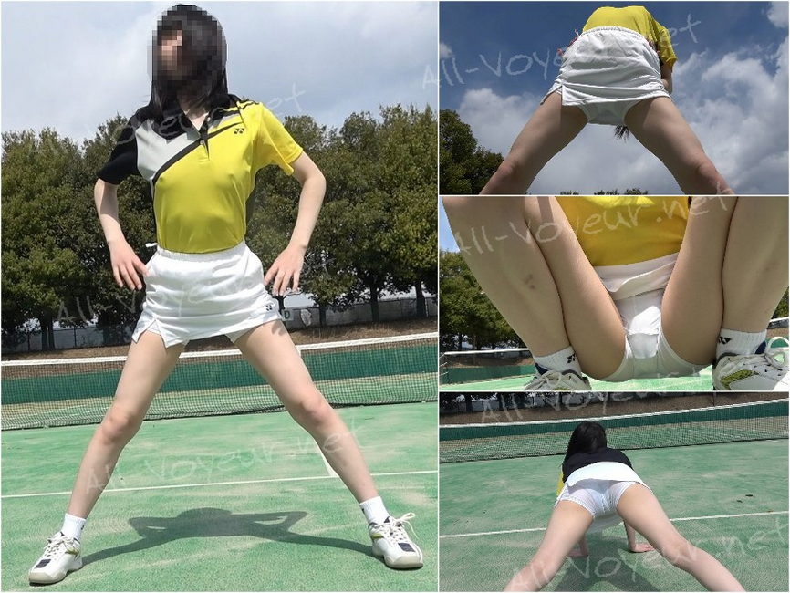 【テニスウェア】白スコートの透け感＆ノーブラちくポチ