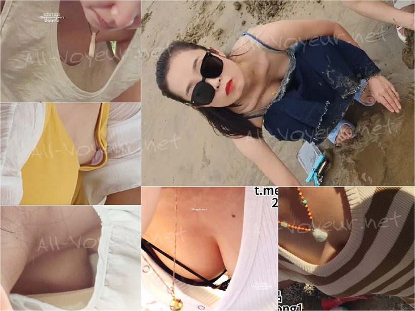 【注目の胸チラ】ビーチの市場で隠し撮り、下着を着けていない若い女性多数！ 74V