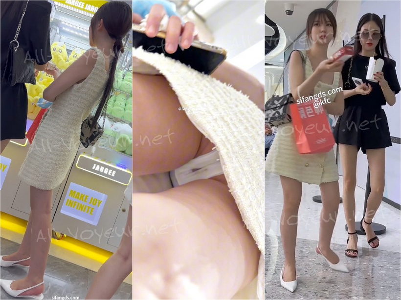 【KFC】唇を豊胸したばかりの可愛い女の子。ロングサスペンダースカートの白いオマンコは汚れてる