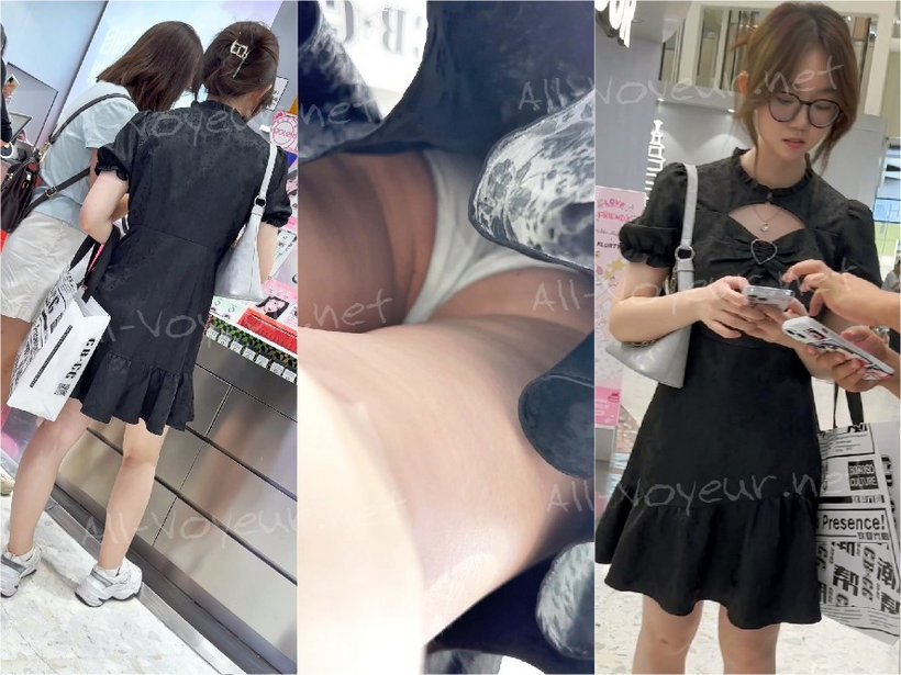 JK制服姿の女子高生がショッピング中。冬なのに薄手のストッキングを2枚重ね履き。肌色のストッキングが破れている。
