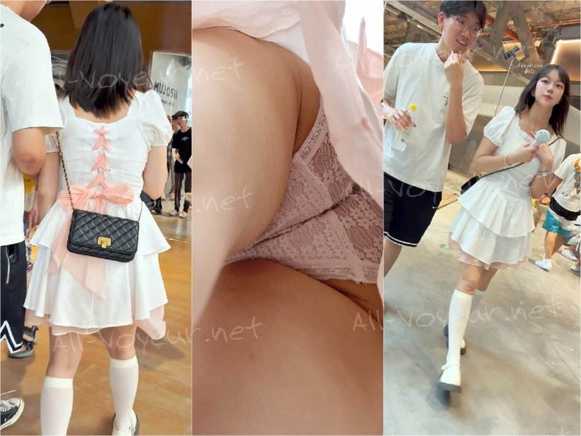 【KFC】可爱甜妹和男友逛街·长裙白袜却穿了透明内·前面漏洞[某房原版]