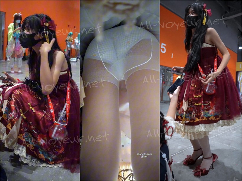 【xxn-233】红色国风lo裙美女逛街..超薄白丝配蓝白格子内裤[某房原版]