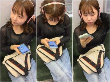 【推定B~Cカップ6】透けてる服！頬に丸みのあるキュートなお姉さんの胸の膨らみ撮影！