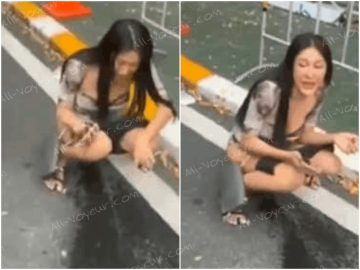 女司机马路上狂尿，边尿边喊；谁看谁是坏蛋！你别说；尿的还挺远