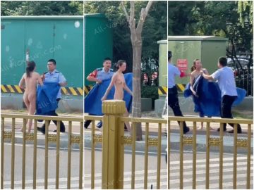 ❤️吃瓜❤️小仙女街道上裸奔，快穿上衣服 骚女人！不愿穿衣还意图殴打民警！